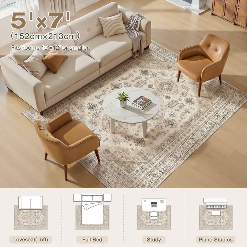 5x7 Washable Area Rug, Large Rugs for Living Room Stain Resistant Non Slip Ba... gallery