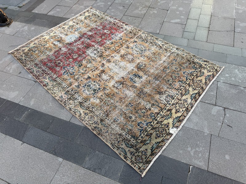 Antique Turkish Rug 4.6x7 Ft Distressed Wool Carpet Handmade Vintage Decor gallery