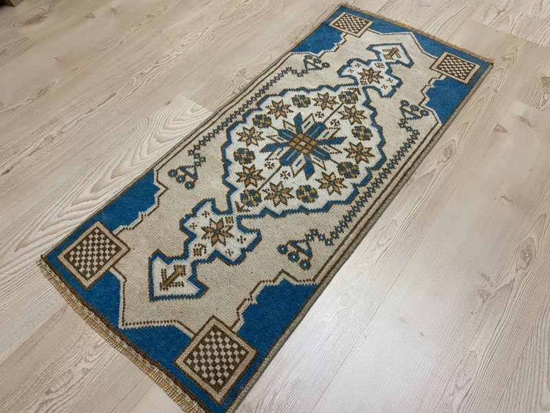 1.3x2.9 ft Turkish mini rug Vintage rug Small Brown rug Ethnic rug Wool rug gallery