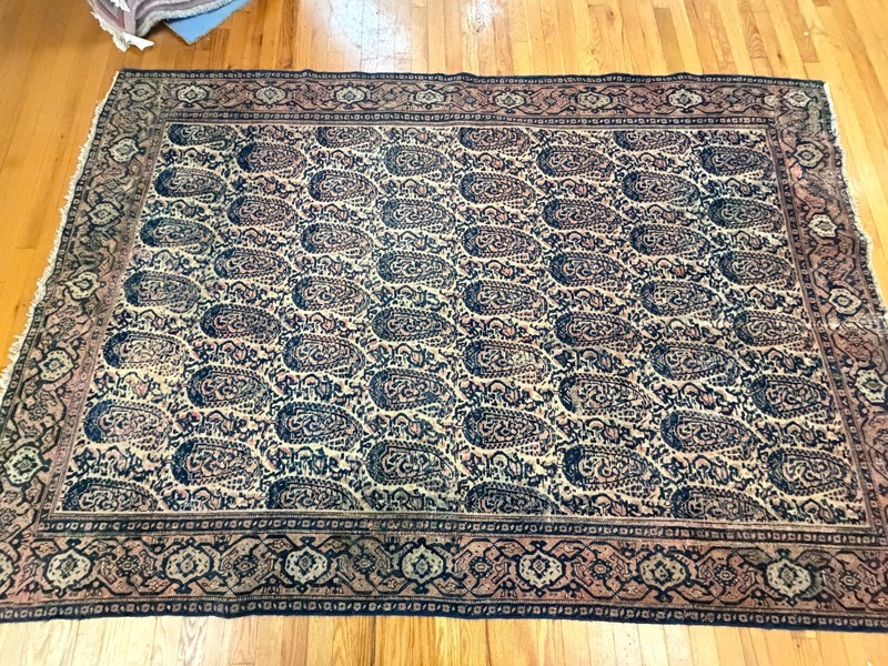 Antique 5x7 5x8 Lavar Kermaan Rug wool Paisley Navy Beige Rust Ralph Lauren styl gallery