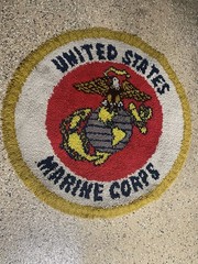 36” Vintage USMC Hand Hooked Wool Rug Burlap Back NOT Latch Hook
