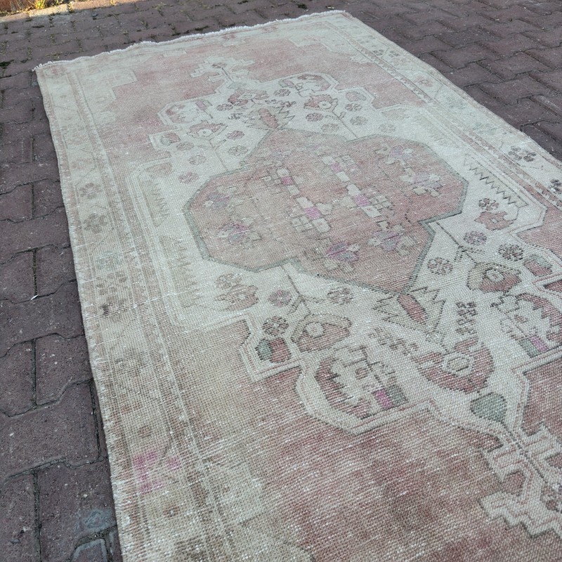 4x8 Faded Blush Wool Vintage Turkish Handmade Living Room Area Rug - Tariff Free gallery