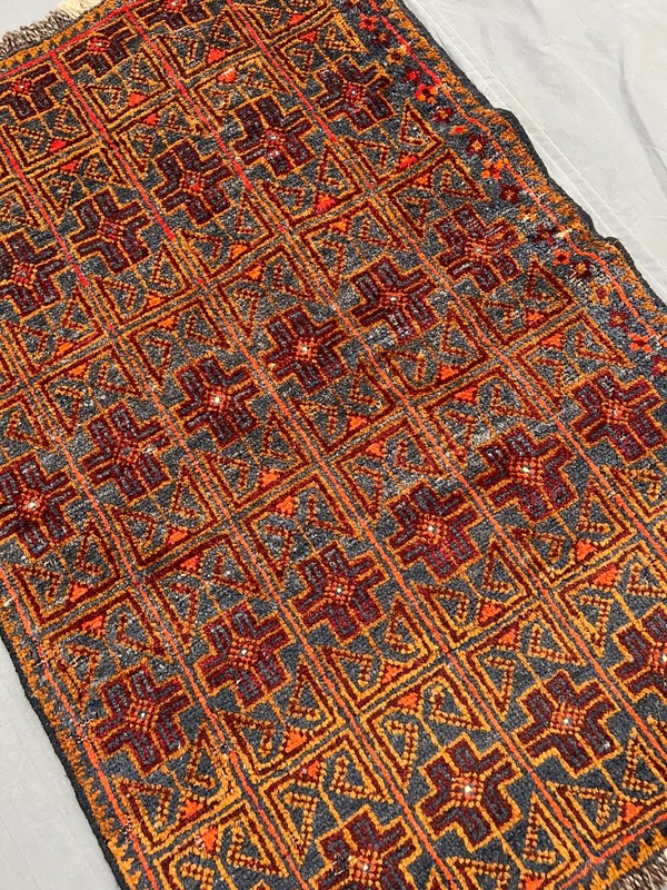 Orange Brown Caucasian Rug 2'3x3'4 Hand Knotted Wool Geometric Vintage Tribal ru gallery