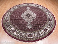 8 FEET ROUND INTRICATE MAHI IVORY/RED HANDMADE-KNOTTED WOOL/SILK RUG 583194