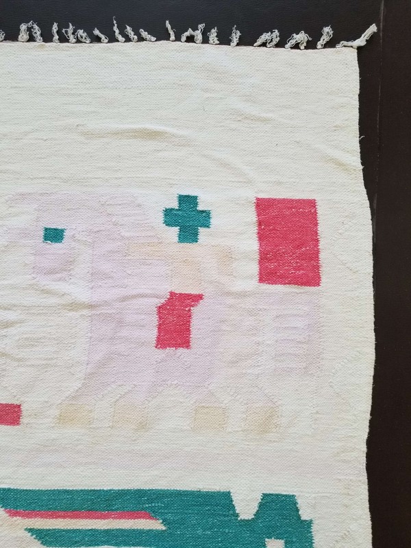 Fine Vintage Traditional Hand Made Oriental Wool Cyan Pink Kilim 196x155cms gallery