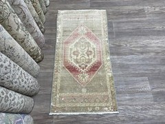 2×3 Traditional Turkish Rug, Beige Small Oushak Rug, Vintage Wool Doormat Carpet