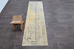 Vintage Turkish Runner Rug 2x7ft Wool Anatolian Handmade Hallway Oushak ORANGE