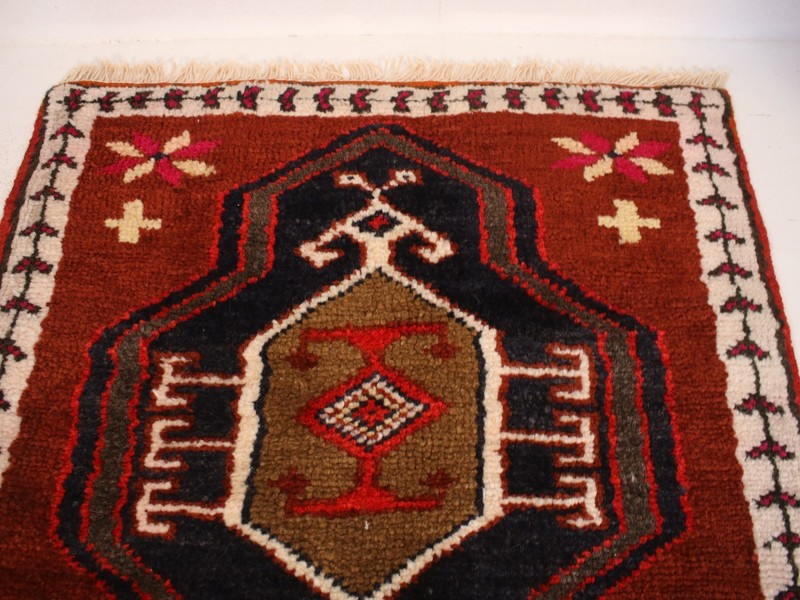 2x2 Turkish Handmade Door Mat Red Black Square Tribal 2.1x2.1 ft gallery