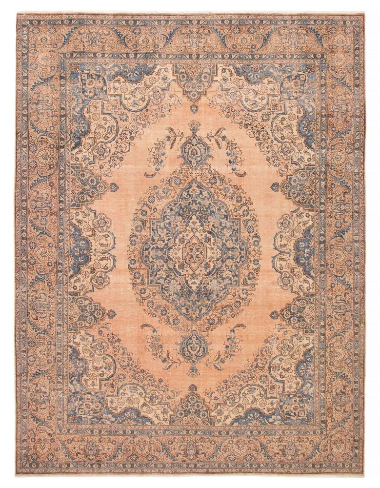 Vintage Hand-Knotted Area Rug 9'7" x 12'6" Traditional Oriental Wool Carpet