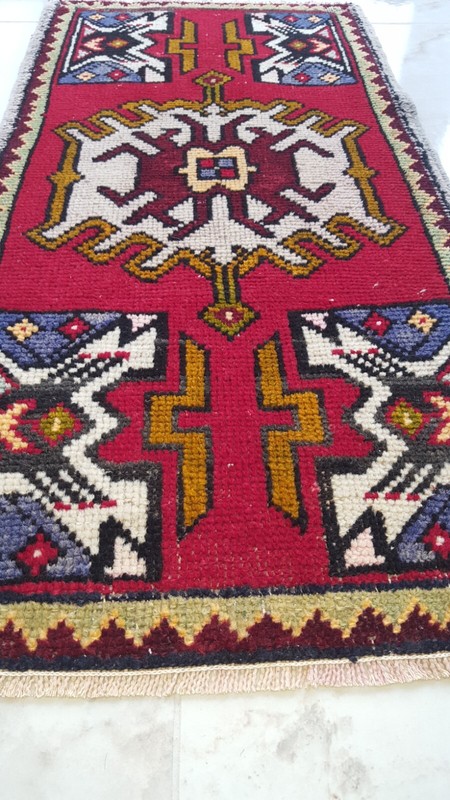 Antique Red Rug Bohemian Turkish Rug Designer Wool Rug Handmade Doormat Rug gallery