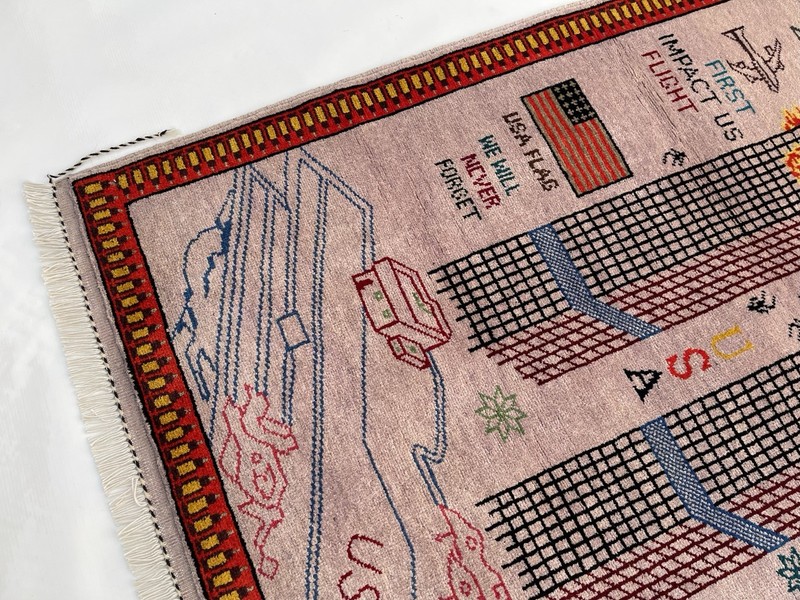 #734 Handmade rug 9/11 twin towers War Rug Afghan War Rug Handicrafts 125x95 Cm gallery