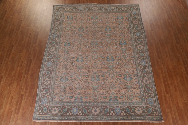 Vintage Muted Rust Floral Wool Tebriz Area Rug 10x13 Hand-made Room Size Carpet gallery