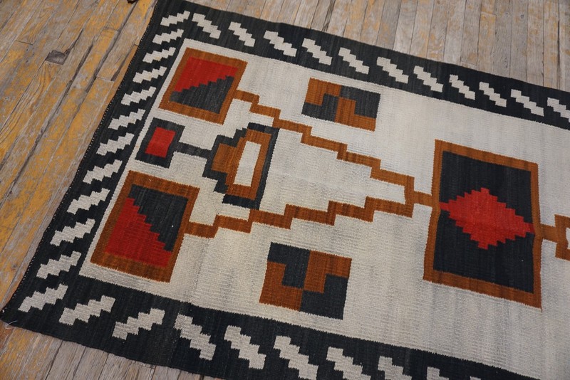 3'x7' Antique Native American Navajo Geometric Design Ivory Color Rug gallery