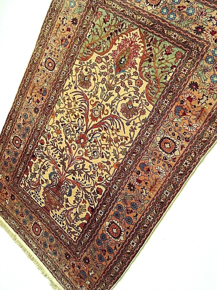 SUPER FINE GENUINE ALL SILK TURKISH PRAYER RUG WITH GOLD THREAD