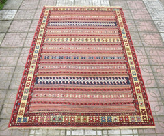 Caucasian Sumac Kilim 4’2” x 6’4” ft Fine Quality Sumac Woven Wool Kilim Rug