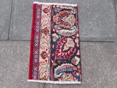 Vintage Fragment Traditional Hand Made Oriental Wool Red Blue Rug 59x37cm