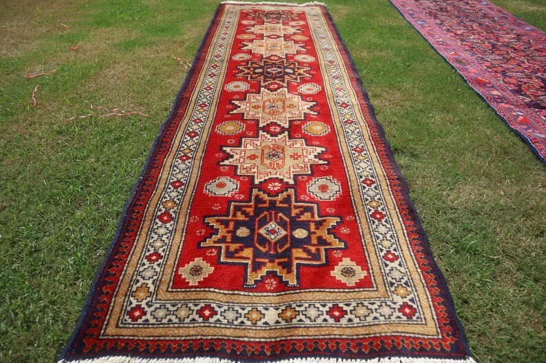 75 X 255 cm COLLECTORS' ITEM Antique Star Kazak Natural Vegetable Dye Runner gallery