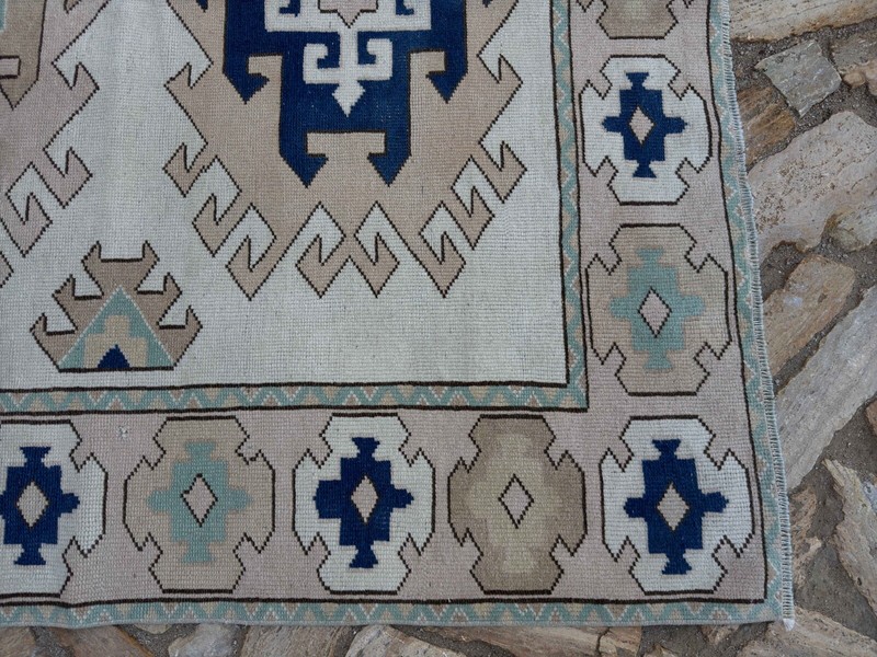 Hand-Knotted Bedroom Vintage Carpet 6x8 Blue Medium Wool and Wool Anatolian Rug gallery