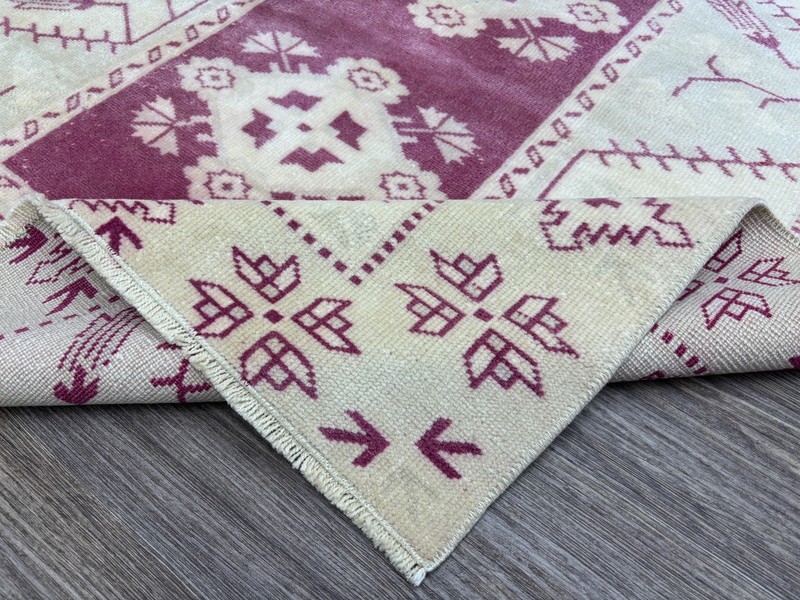 4x5 Beige Pink Green Vintage Turkish Area Rug, Hand-Knotted Wool Bedroom Rug gallery