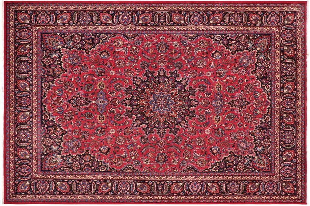 Striking 9'7" x 12'9" Hand-Knotted Wool Area Rug - Traditional Medallion