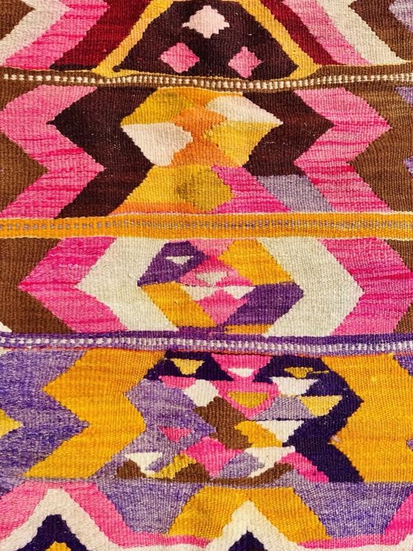 Vivid Vintage Handmade Wool Kilim Rug from Turkey - 113 cm x 150 cm gallery
