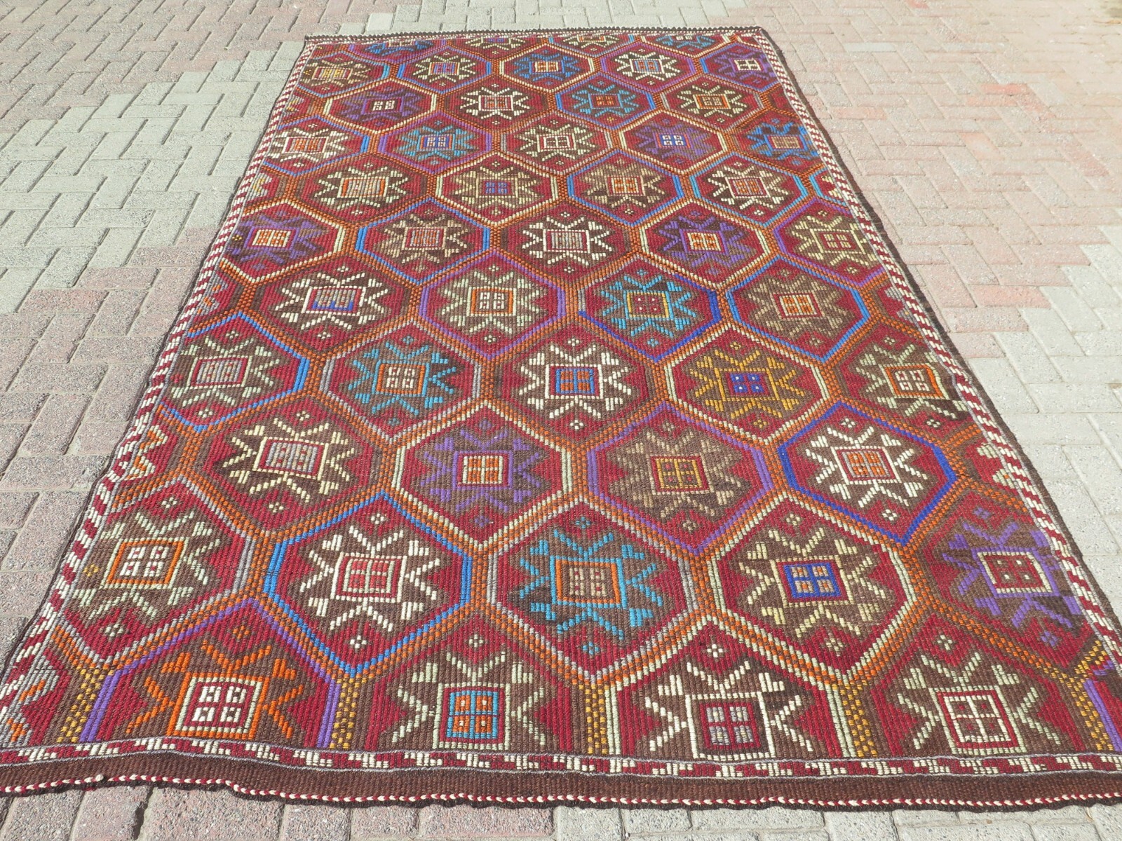 Vintage Turkish Kilim Wool Rug, Area Rug, Large Floor Rug, Carpet Kelim 73"X124" gallery