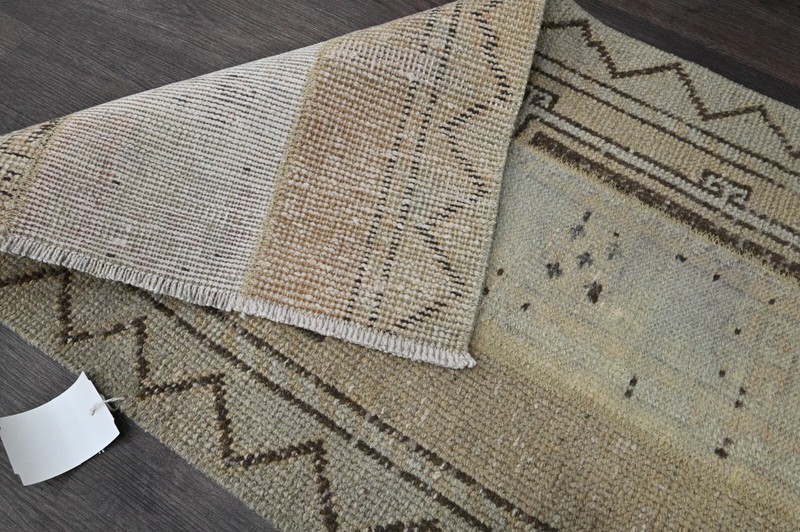 Vintage Turkish Runner Rug 2x5ft Wool Anatolian Handmade Hallway Oushak BEIGE gallery