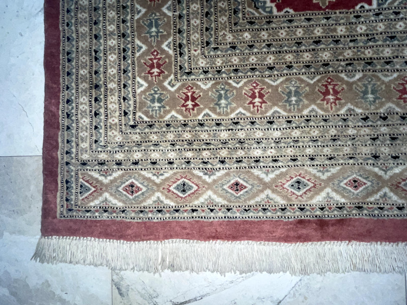 Authentic Hand Knotted Vintage Pakistani Bokhara Jhaldar Wool Rug 8.3 x 10.3 Ft gallery