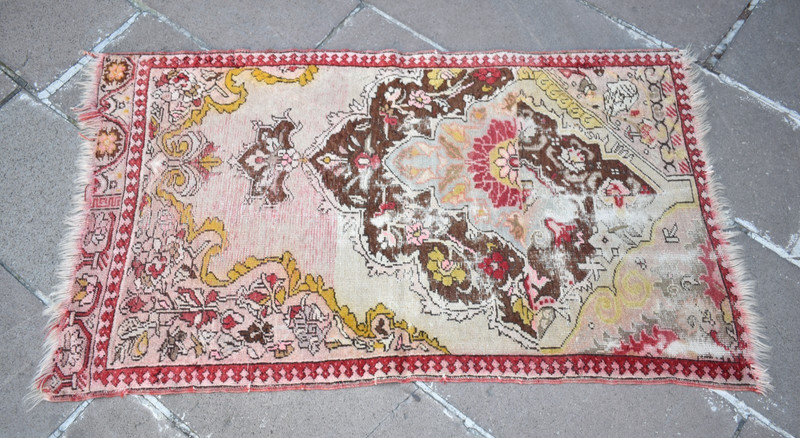 Fabulous Antique Turkish Example Rug 29'' x 49'' Collector's Item Worn Wall Rug gallery
