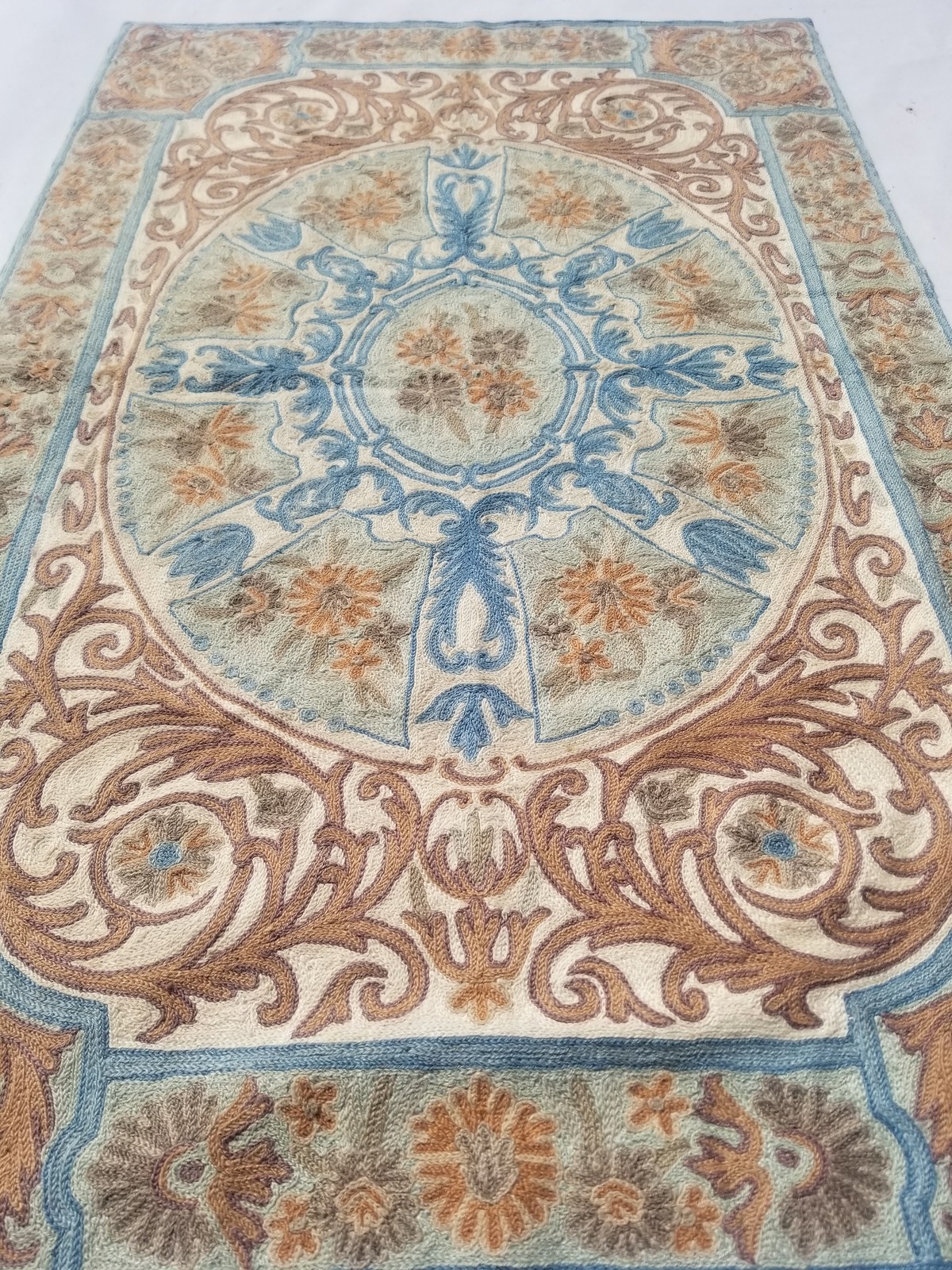 Vintage Traditional Handmade Kashmiri Chain Stitch Wool Brown Kilim 3.10x2.5ft gallery