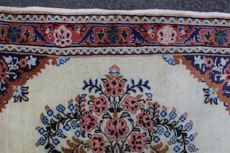 Vintage Hand Made Traditional Oriental Rug Wool White Small Rug 79x59cm gallery