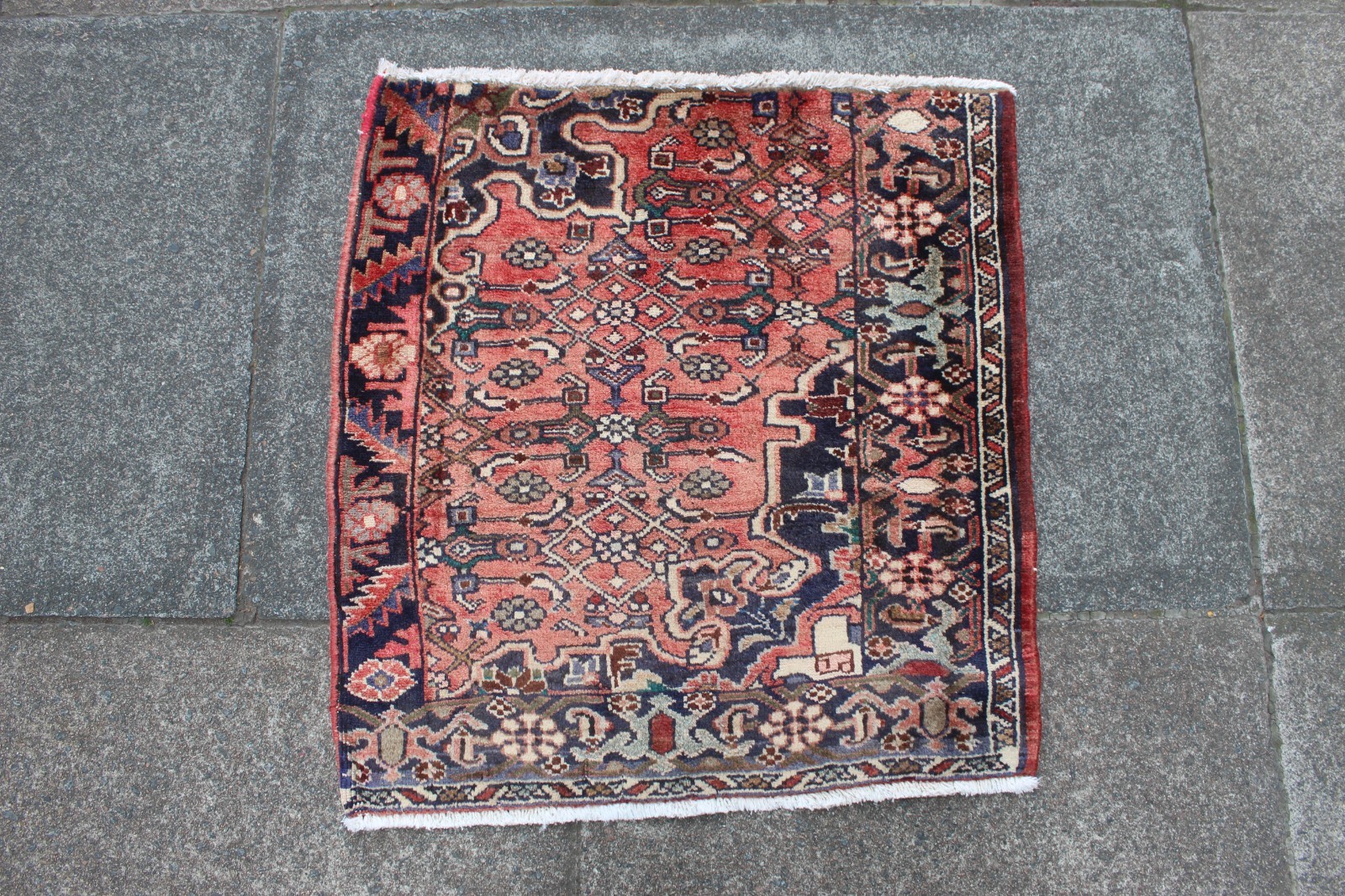 Vintage Hand Made Vagereh Traditional Oriental Wool Pink Red Small Rug 63x61cm gallery