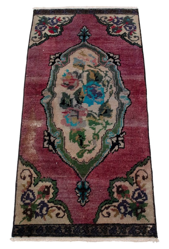 Vintage Turkish Rug Small Accent Rug - 1'5"x2'11" Burgundy Floral Small Doormat gallery