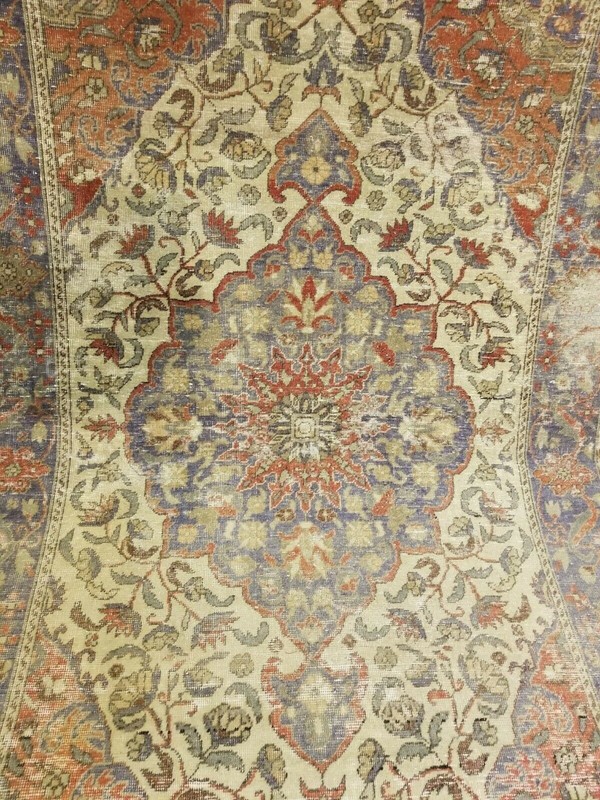 Primitive Antique Cr1900-1939's Ivory-Gold Color Wool Pile Tribal Rug 4’4”x 7’ gallery