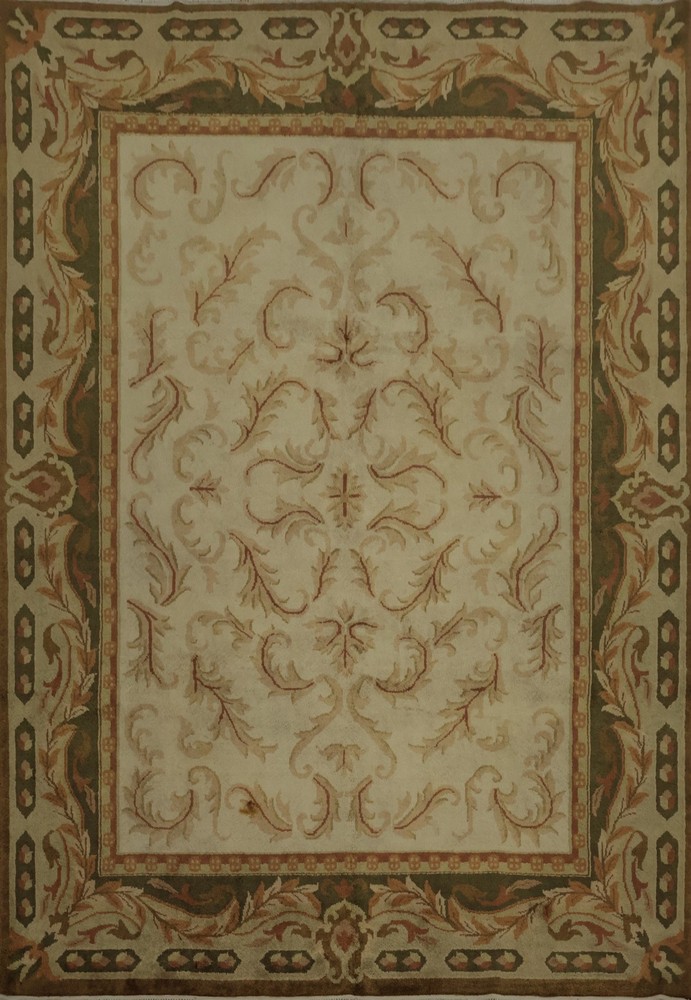 Sophisticated Aubusson French Area Rug 8x10 with Ornate Details Handmade Carpet