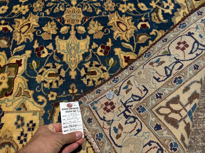 4x6 BLUE ANTIQUE ORIENTAL RUG old worn gold fine HAND-KNOTTED vintage handmade gallery