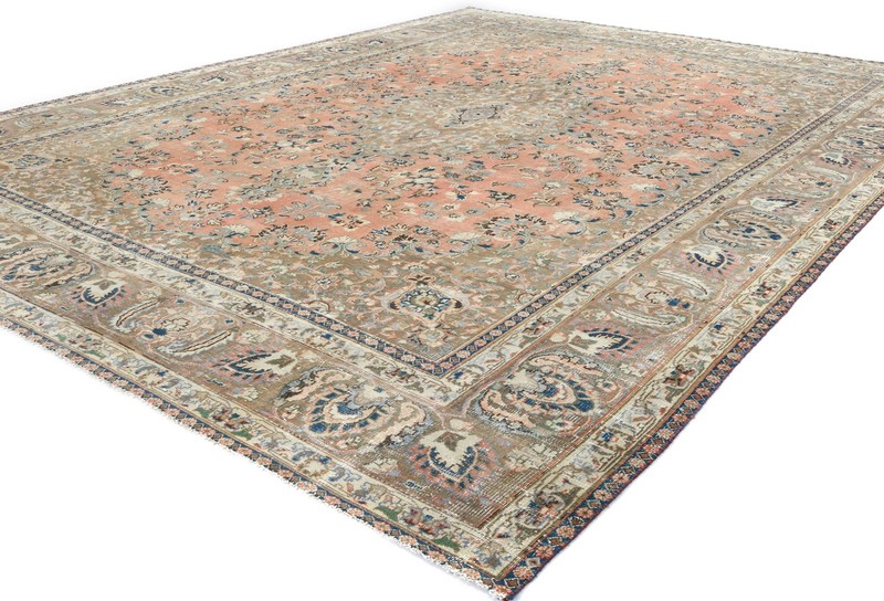 Antique Handmade Oriental Rug Muted Floral Distressed Vintage Carpet 9’5X12’3 ft gallery