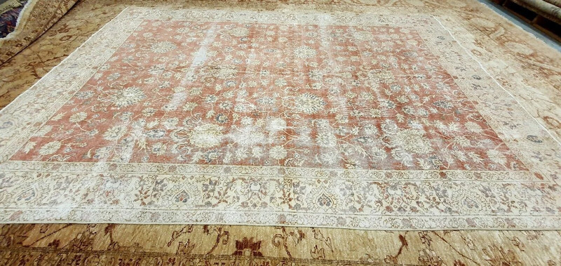 Antique Distressed Turkish Oushak Area Rug 8' x 11' gallery