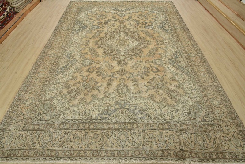 Tabrizi Rug 9’4” x 12’8” Pink Wool Vintage Distressed Hand-Knotted Carpet gallery