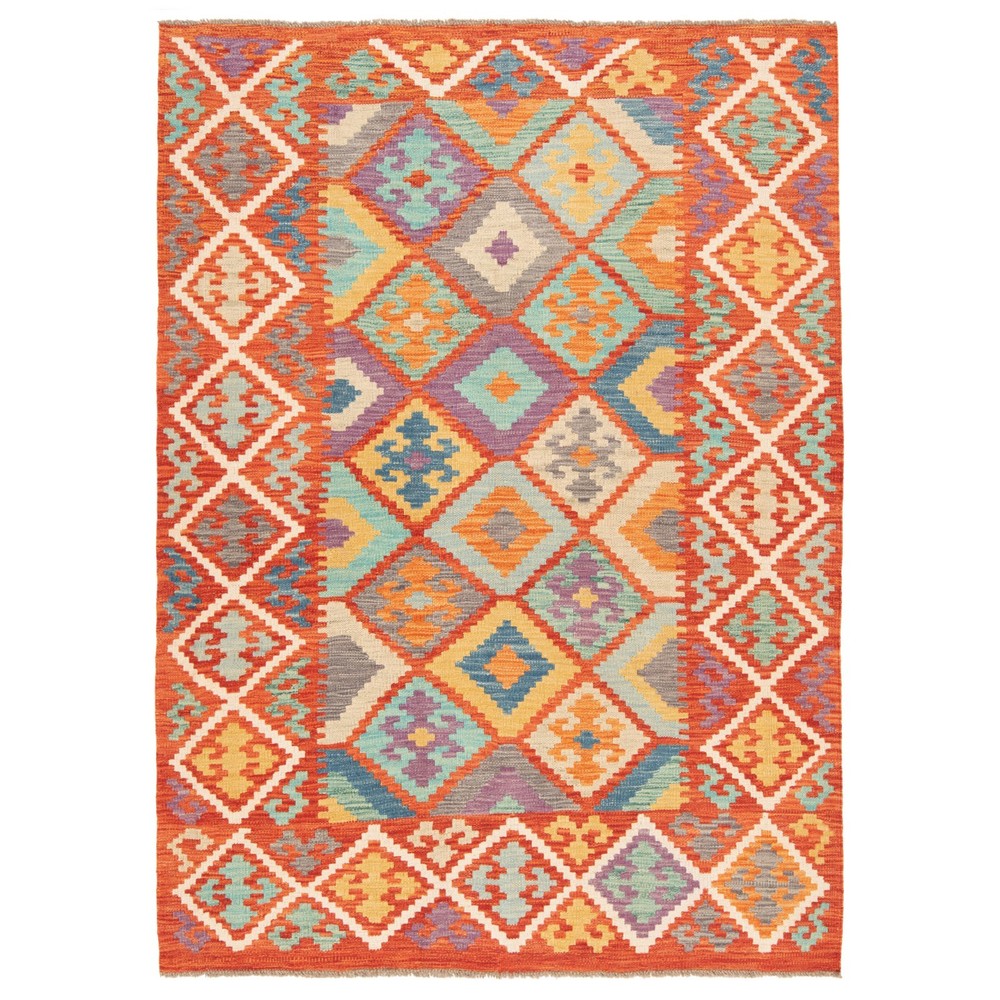 Kelim Afghan 179x132 cm Handwoven Oriental Carpet Rug Wool Orange Kilim