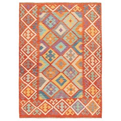 Kelim Afghan 179×132 cm Handwoven Oriental Carpet Rug Wool Orange Kilim