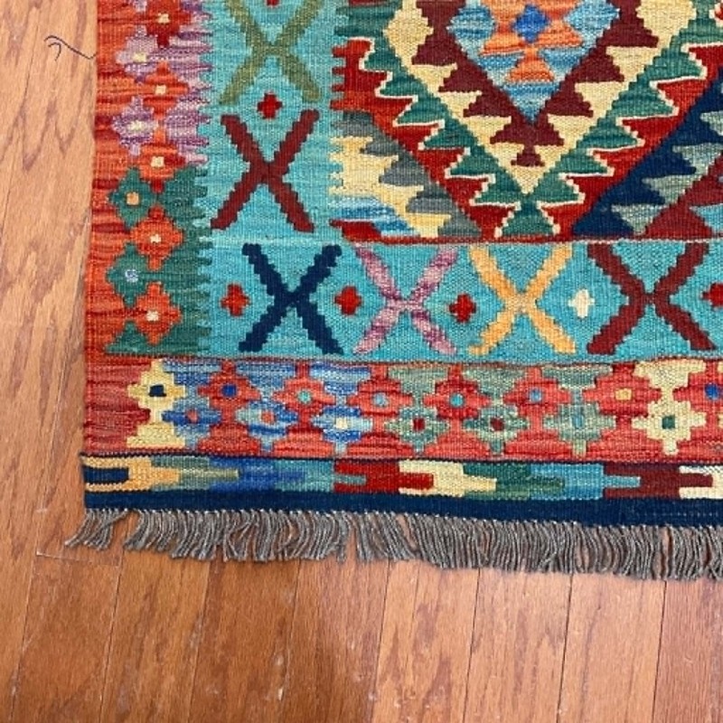 Afghan Hand-woven Mimana Kilim 100% Wool Area Rug (6'7" x 4'11") gallery