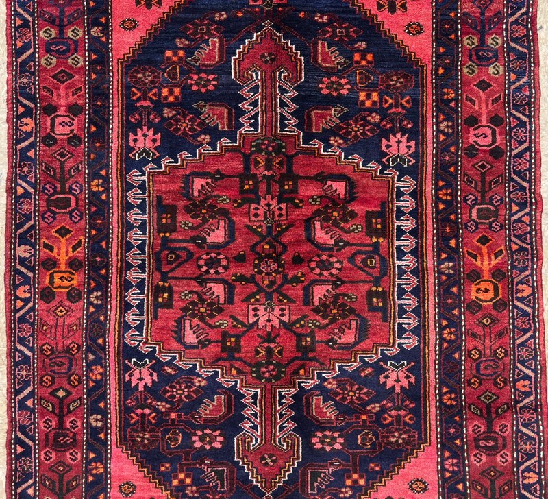 Hand Knotted Wool Area Rug 5x7 Zanjan Navy Blue Red Tribal Geometric Oriental gallery