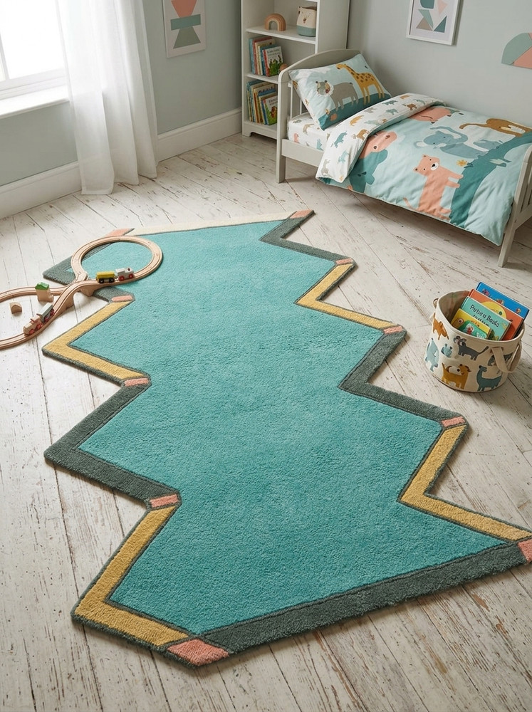 hand tufted rug geometric rug irregular shape rug zigzag rug wool rug kids rug