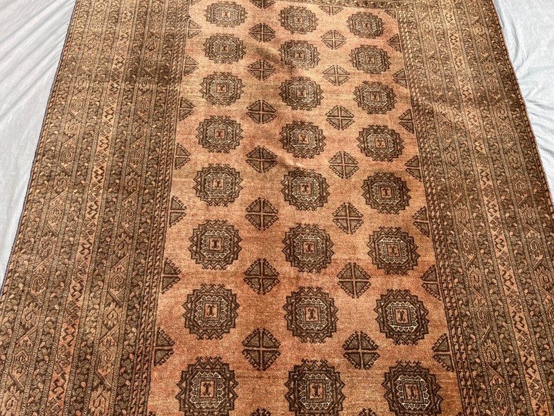 Hand Knotted Antique Terracotta Rug 7x9 ft Beige Afghan Turkmen Geometric Carpet gallery