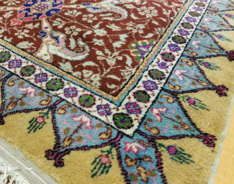 Vegy Dyes Cr1930-1939s Antique Wool Pile Floral Hereke Runner Rug 3’4”x 10’ gallery