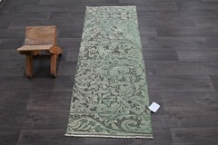 Vintage Turkish Runner Rug 2x5ft Wool Anatolian Handmade Hallway Oushak GREEN