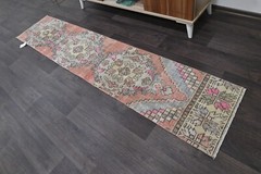 Vintage Turkish Runner Rug 2x7ft RED Handmade Anatolian Oushak Hallway Wool
