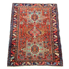 Oriental Geometric Hand Made Wool Carpet Rug Karajeh Vintage
