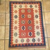 Vintage Kilim Wool Rug Blue Rust 47” X 23” Hand Knotted Turkey Tribal Carpet gallery